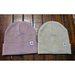 Adidas Men’s 2 Pack Grove Knit Cuff Beanies Wonder Beige / Violet NEW
